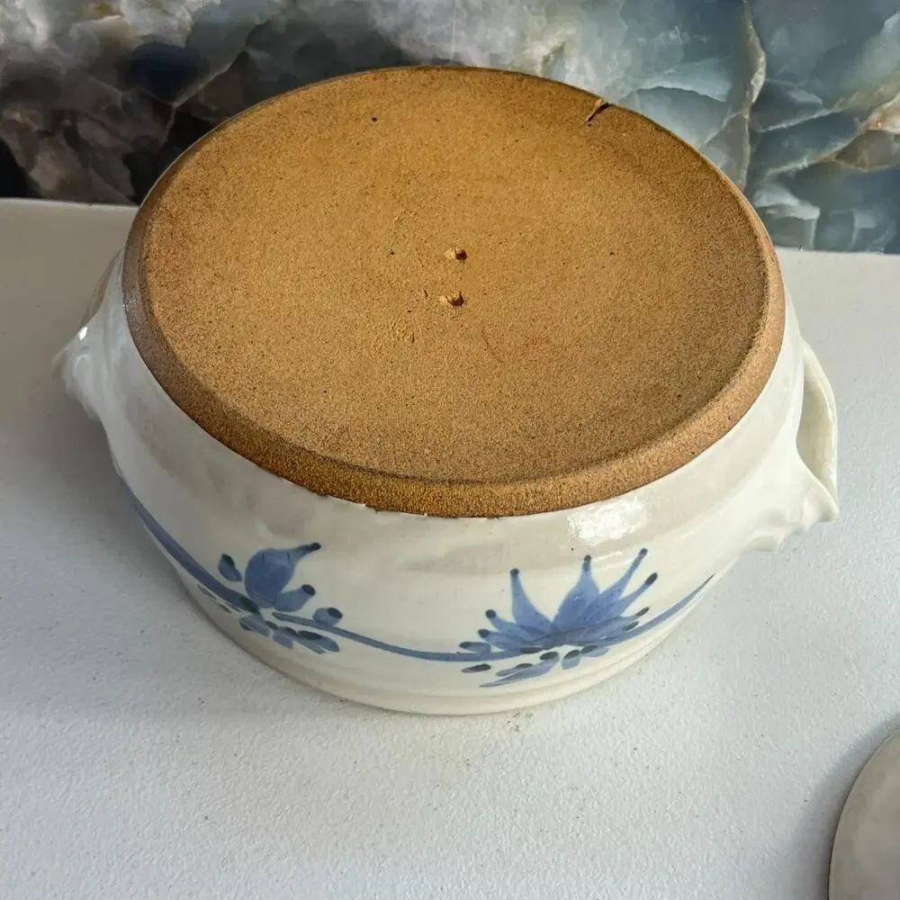 Vintage Floral Handmade Stoneware Pottery Veggie Rice Cooker